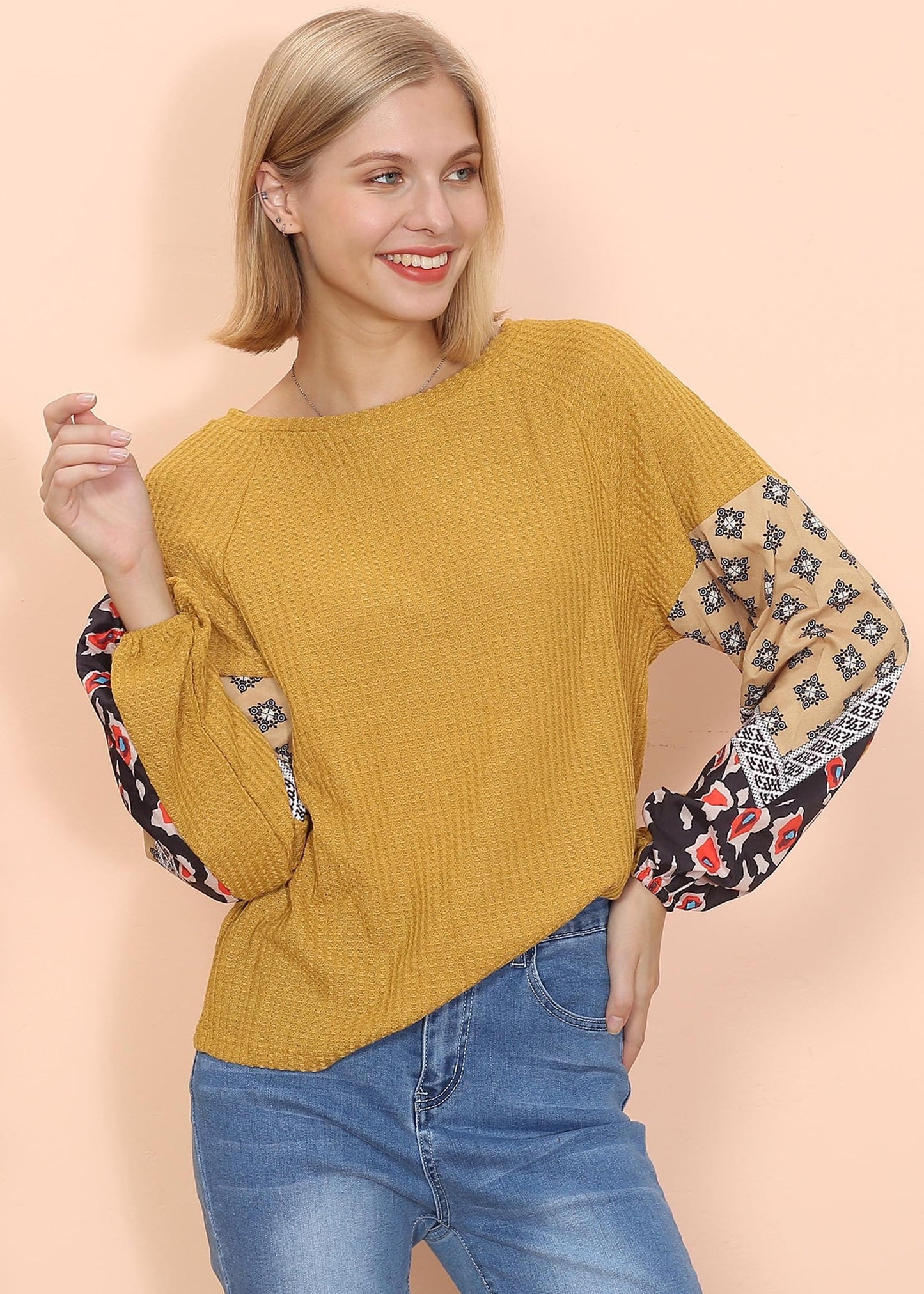 Mixed Prints Long Sleeve Sweater