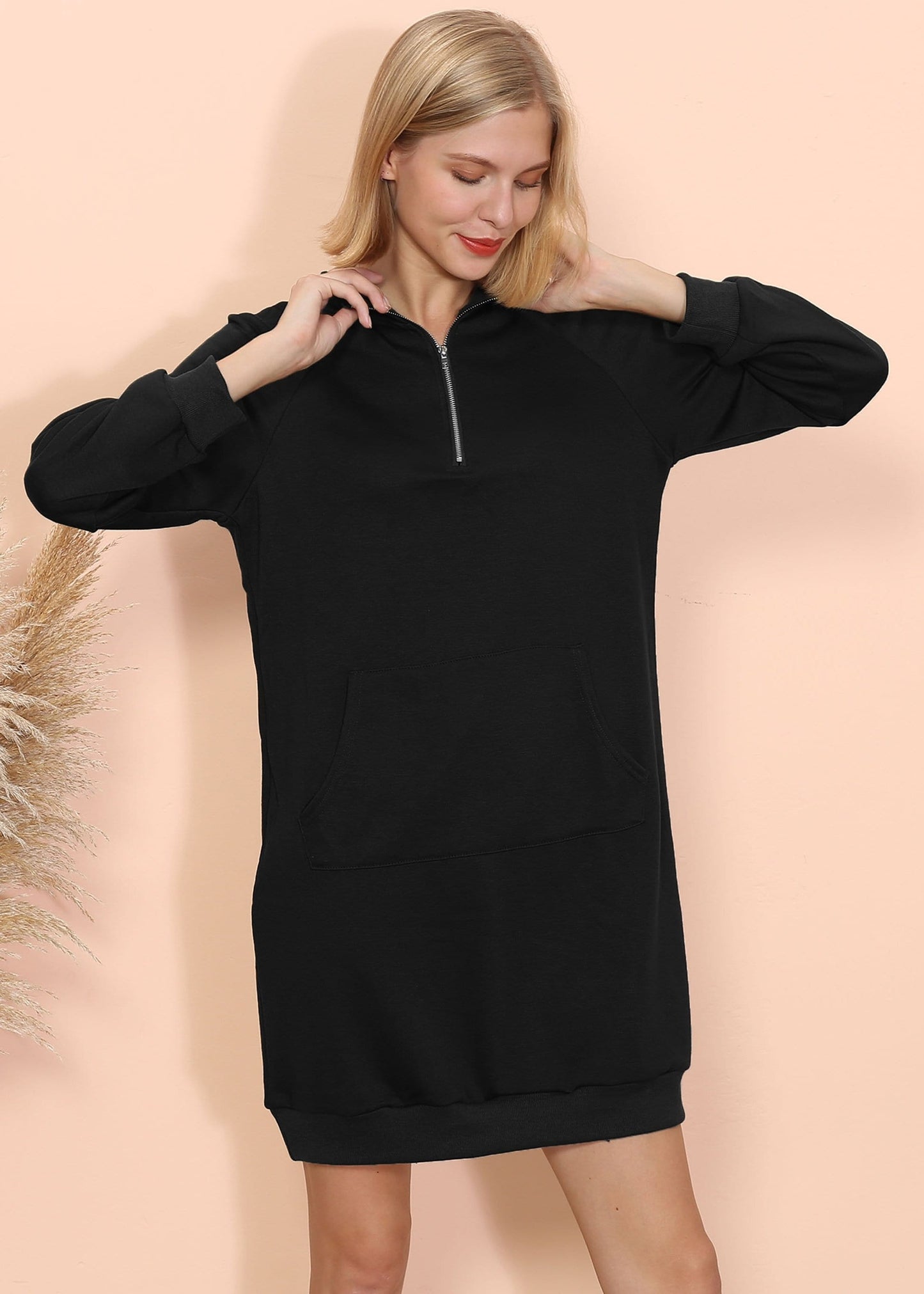 Solid Kangaroo Pocket Sweater Dress