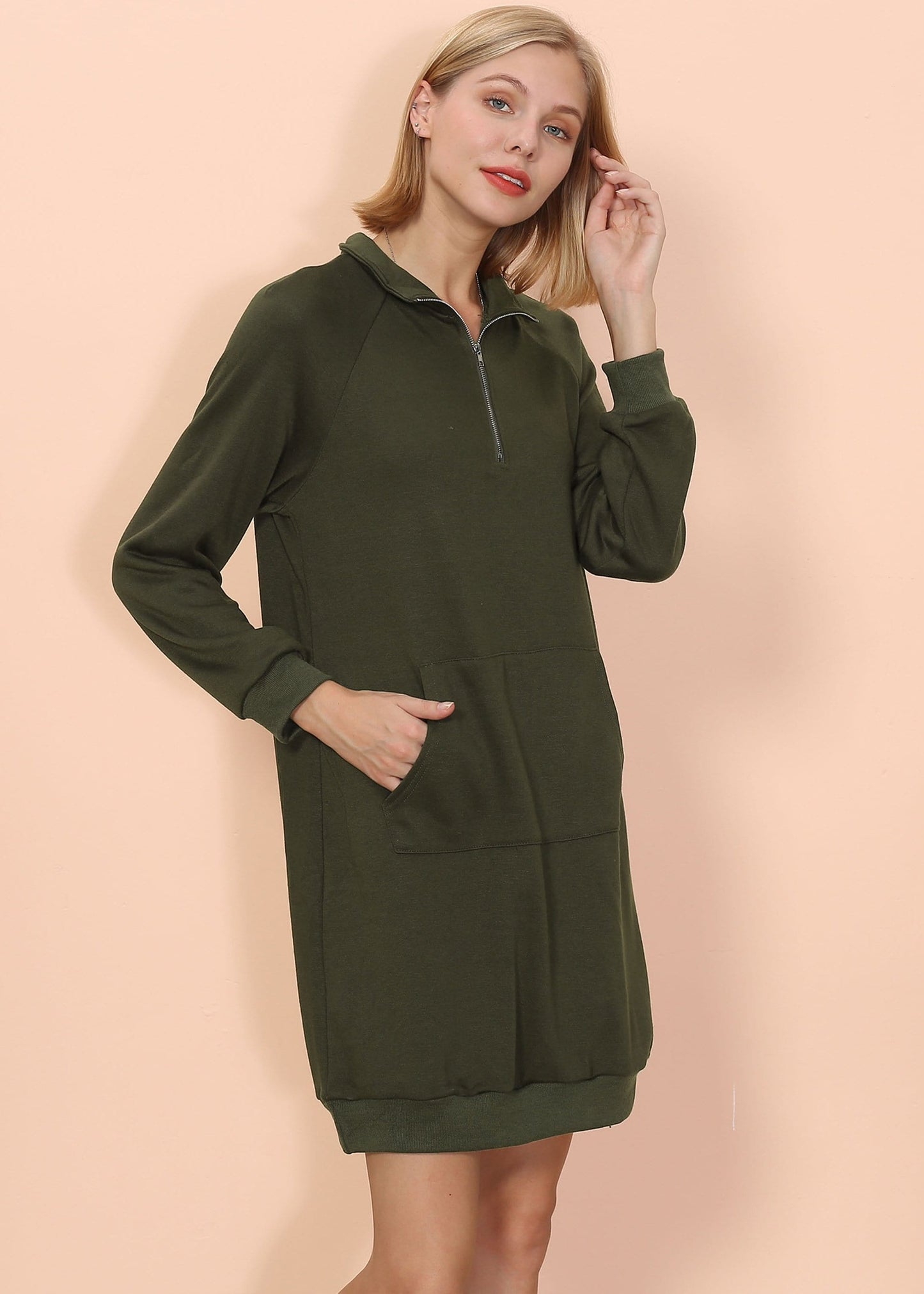 Solid Kangaroo Pocket Sweater Dress