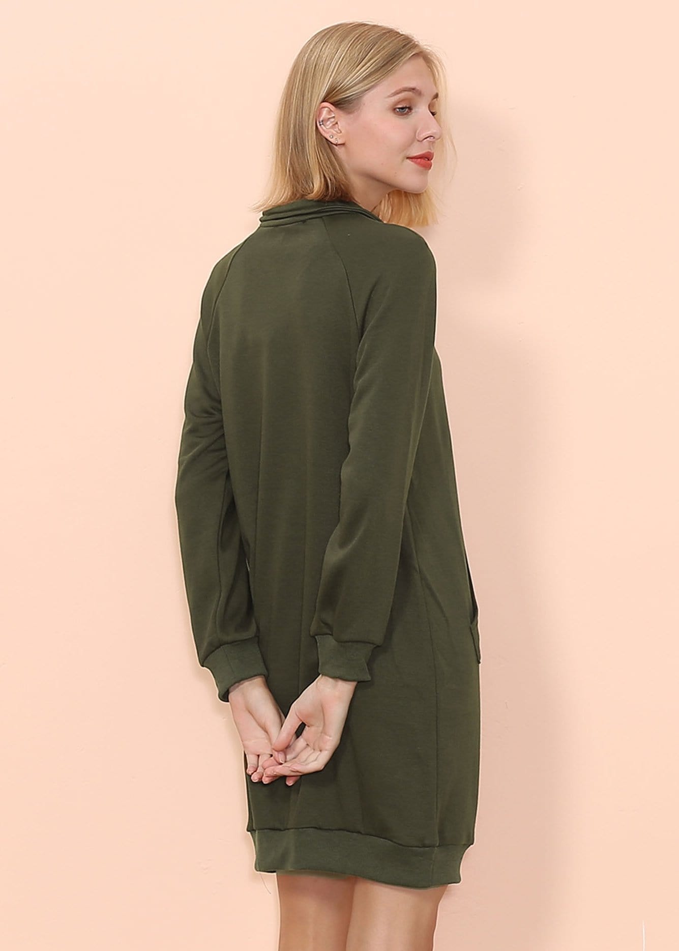 Solid Kangaroo Pocket Sweater Dress