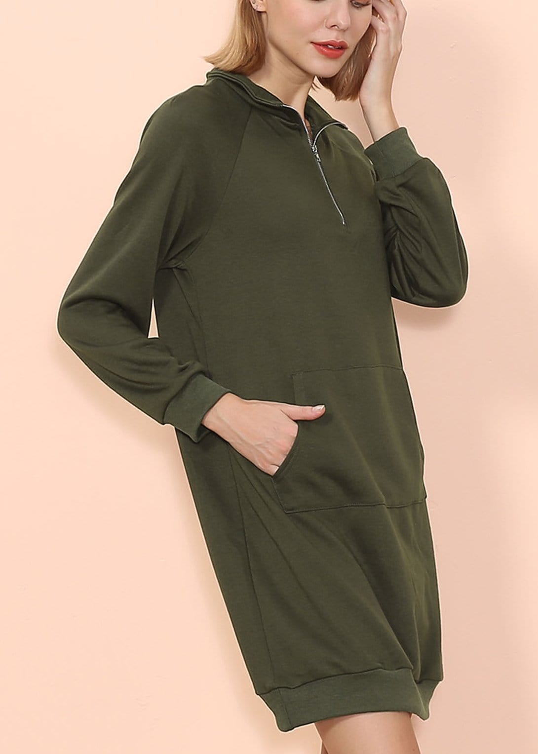 Solid Kangaroo Pocket Sweater Dress