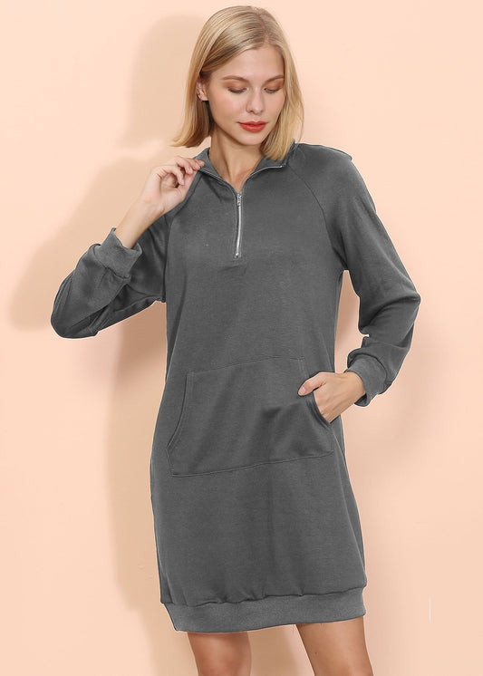 Solid Kangaroo Pocket Sweater Dress