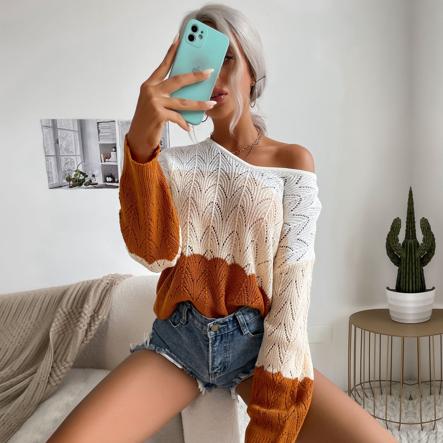 Ombre Pointelle Knit Sweater