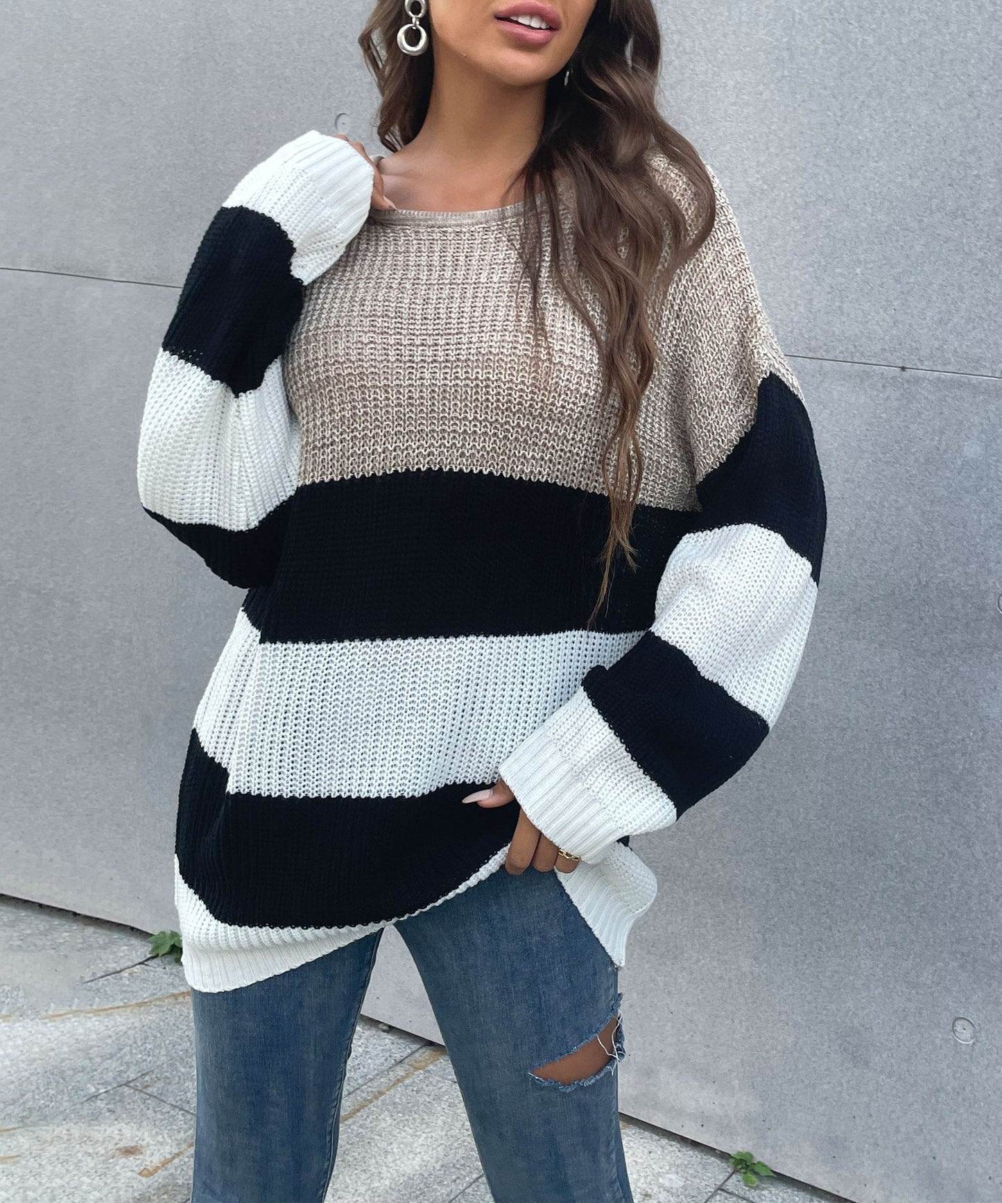 Color Block Striped Long Sweater