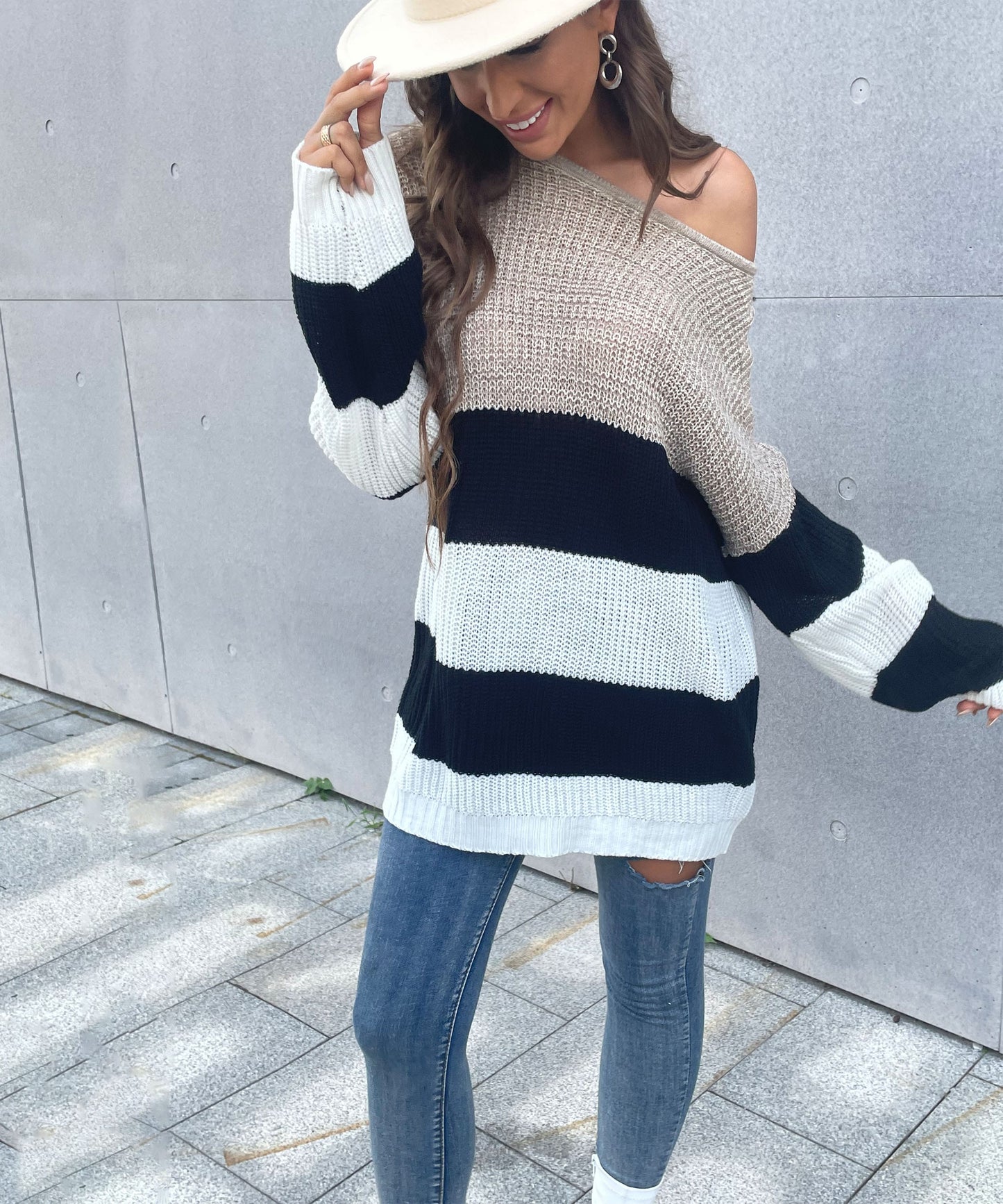 Color Block Striped Long Sweater