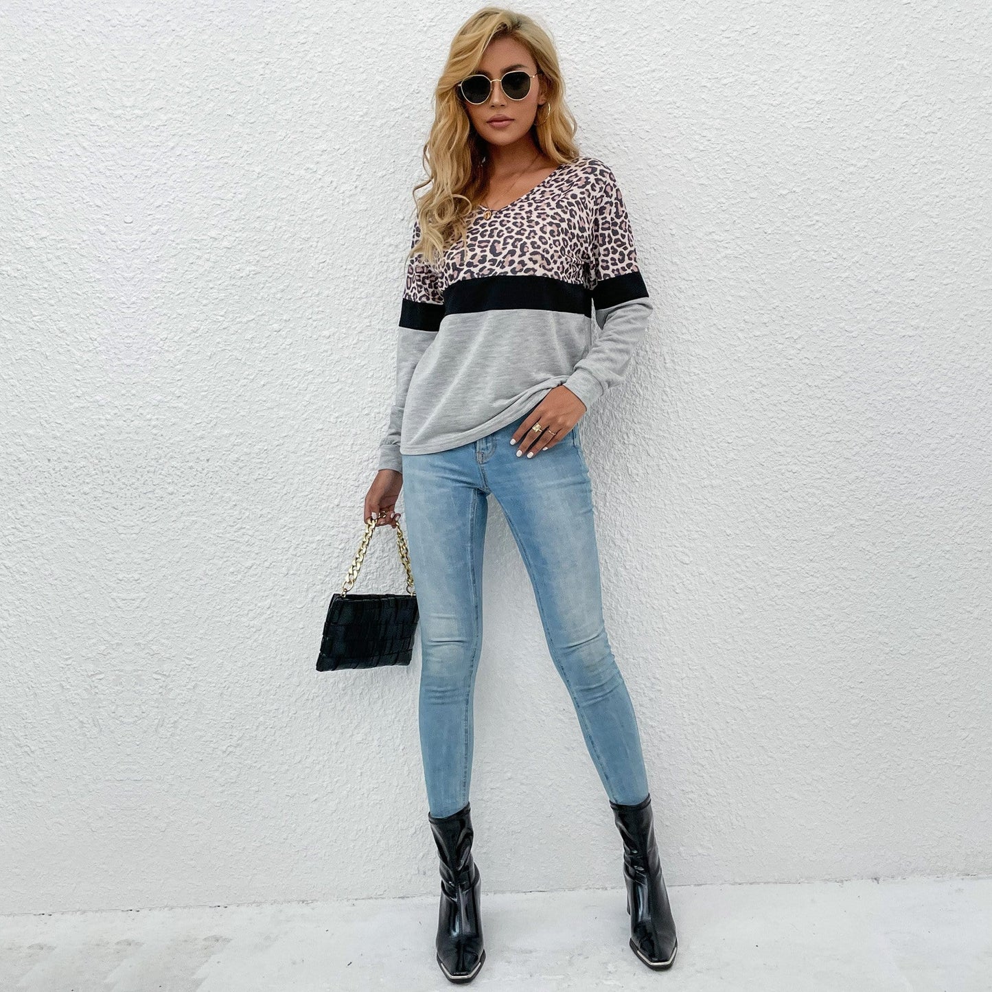 V Neck Color Block Sweater