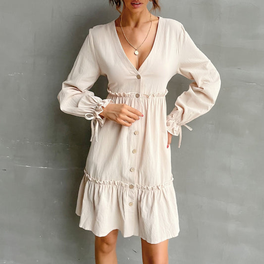 Plunge Neck Smock Dress