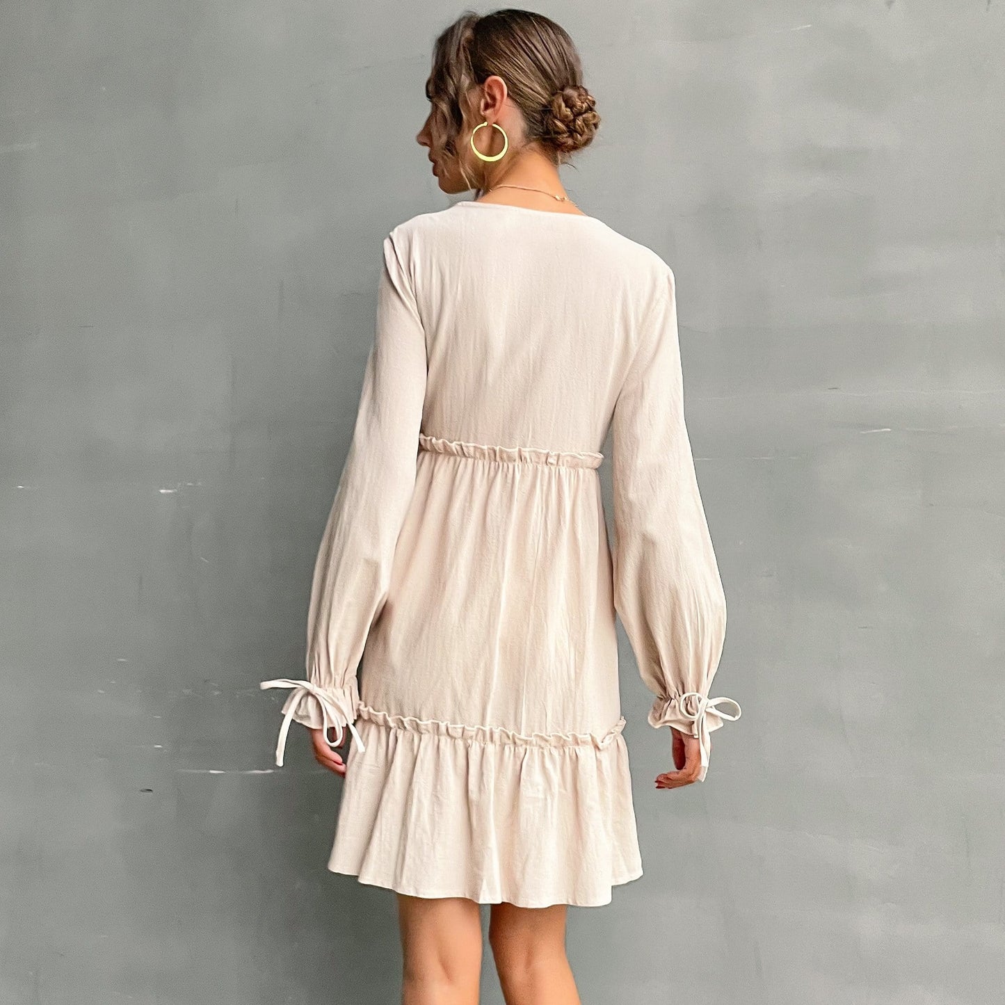 Plunge Neck Smock Dress