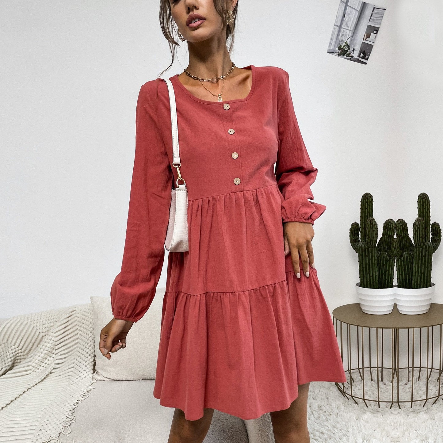 Round Neck Smock Dress