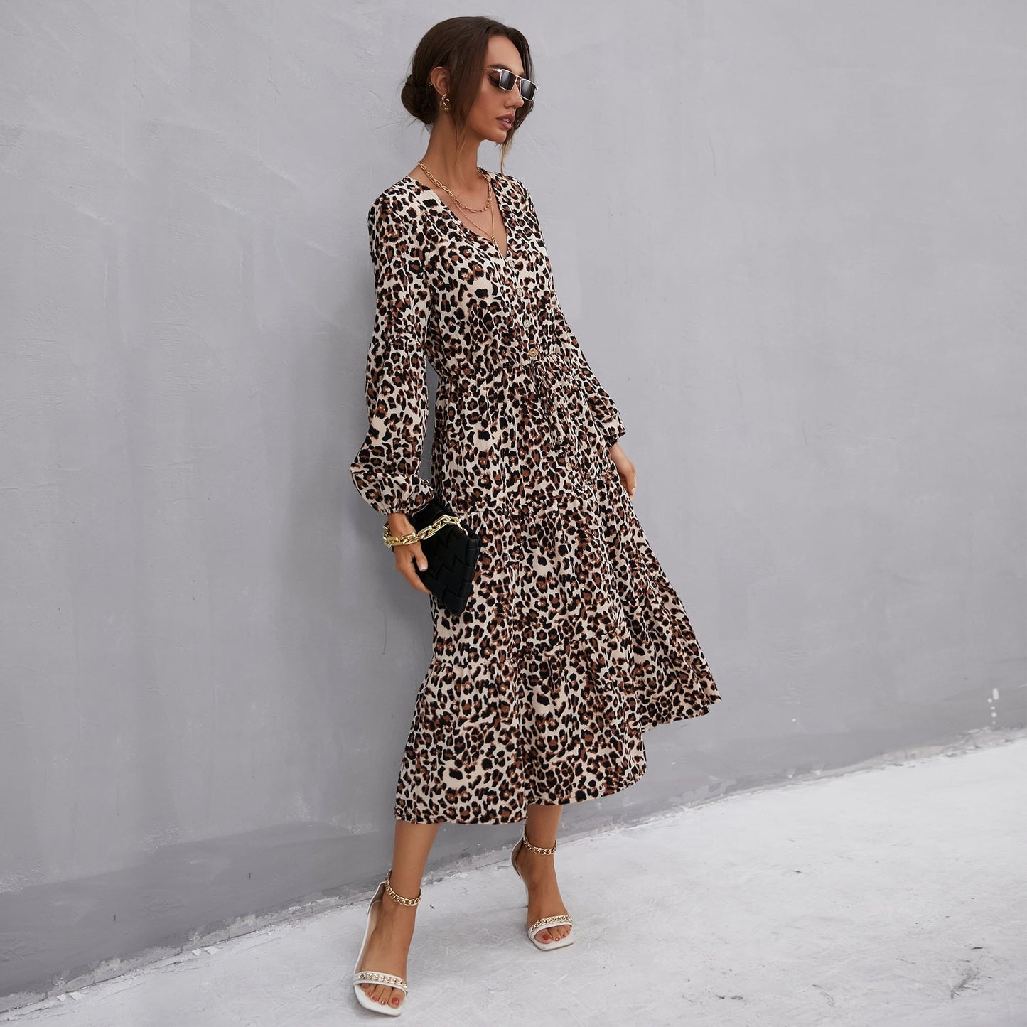 Leopard Print Flowy Midi Dress