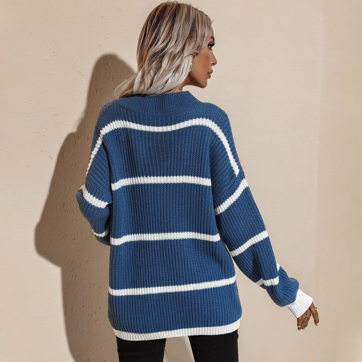 Drop Shoulder Striped Oversized Knit Sweater