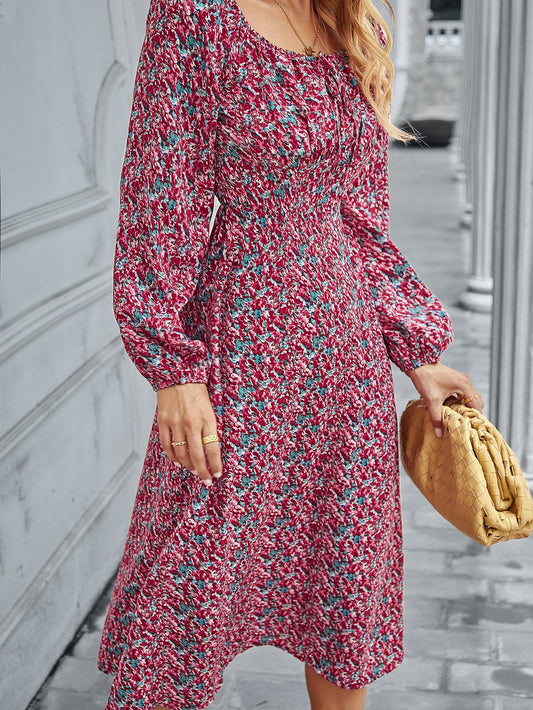 Square Neck Floral Print Dress