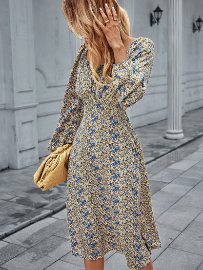 Square Neck Floral Print Dress