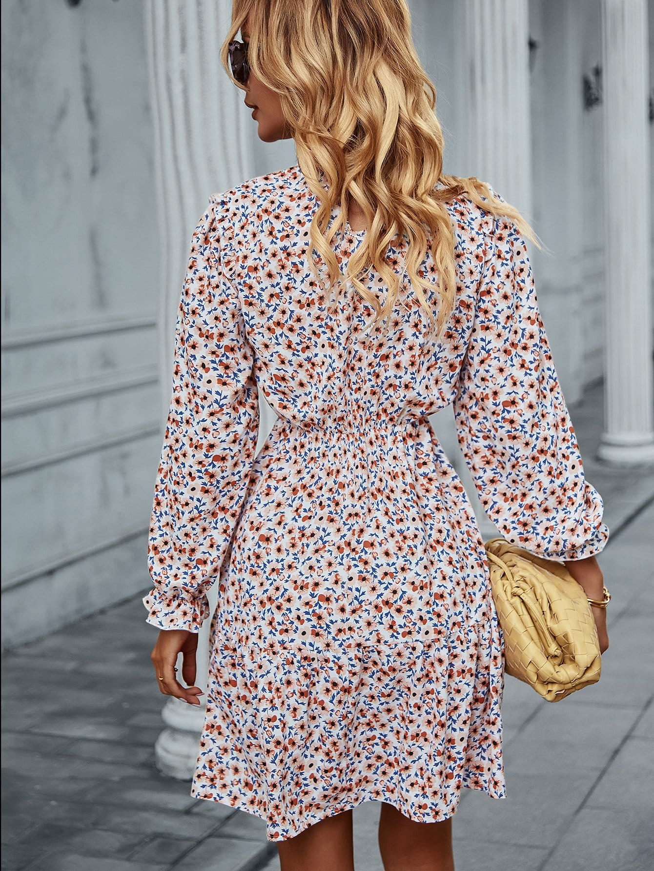 Floral Ruffle Trim Vintage Dress