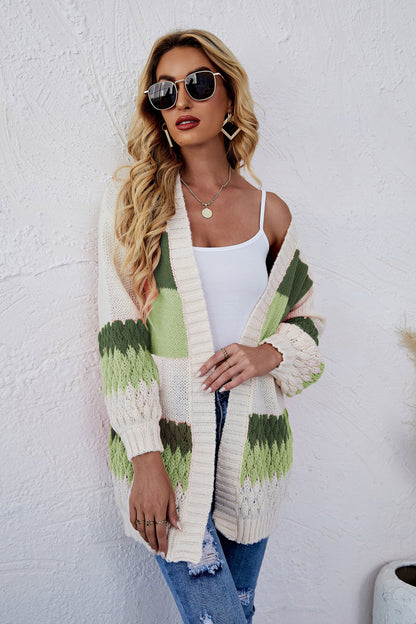 Color Block Striped Knit Cardigan