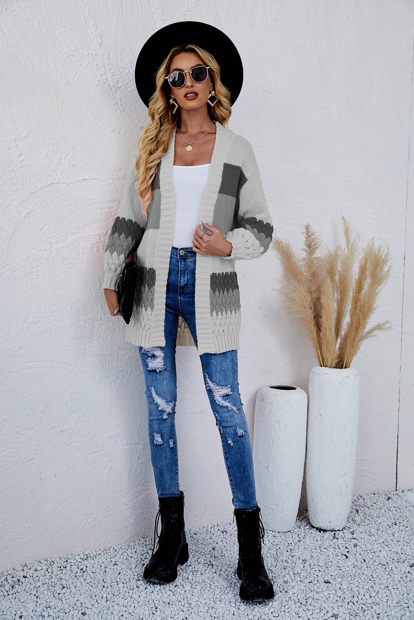 Color Block Striped Knit Cardigan