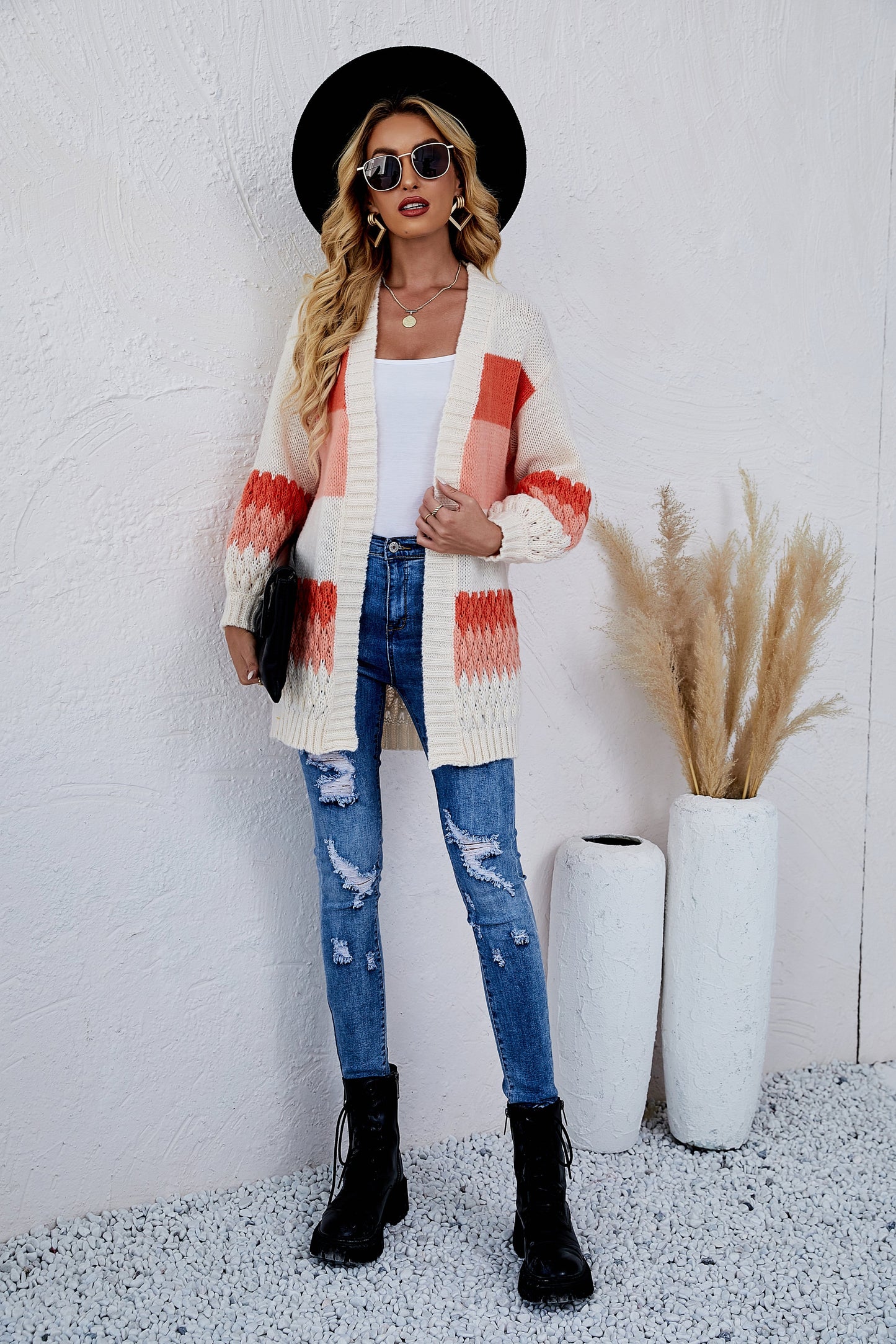 Color Block Striped Knit Cardigan