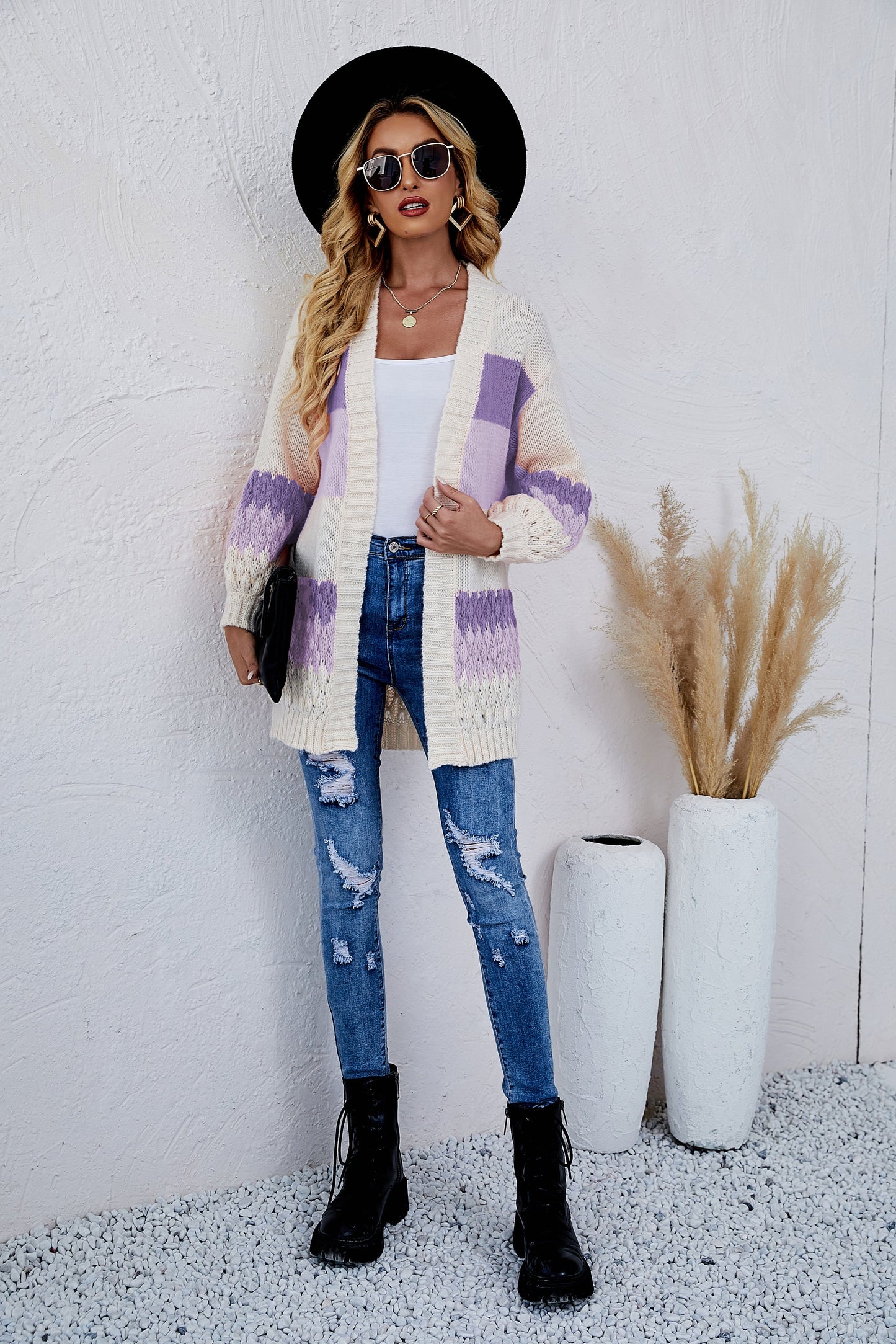 Color Block Striped Knit Cardigan