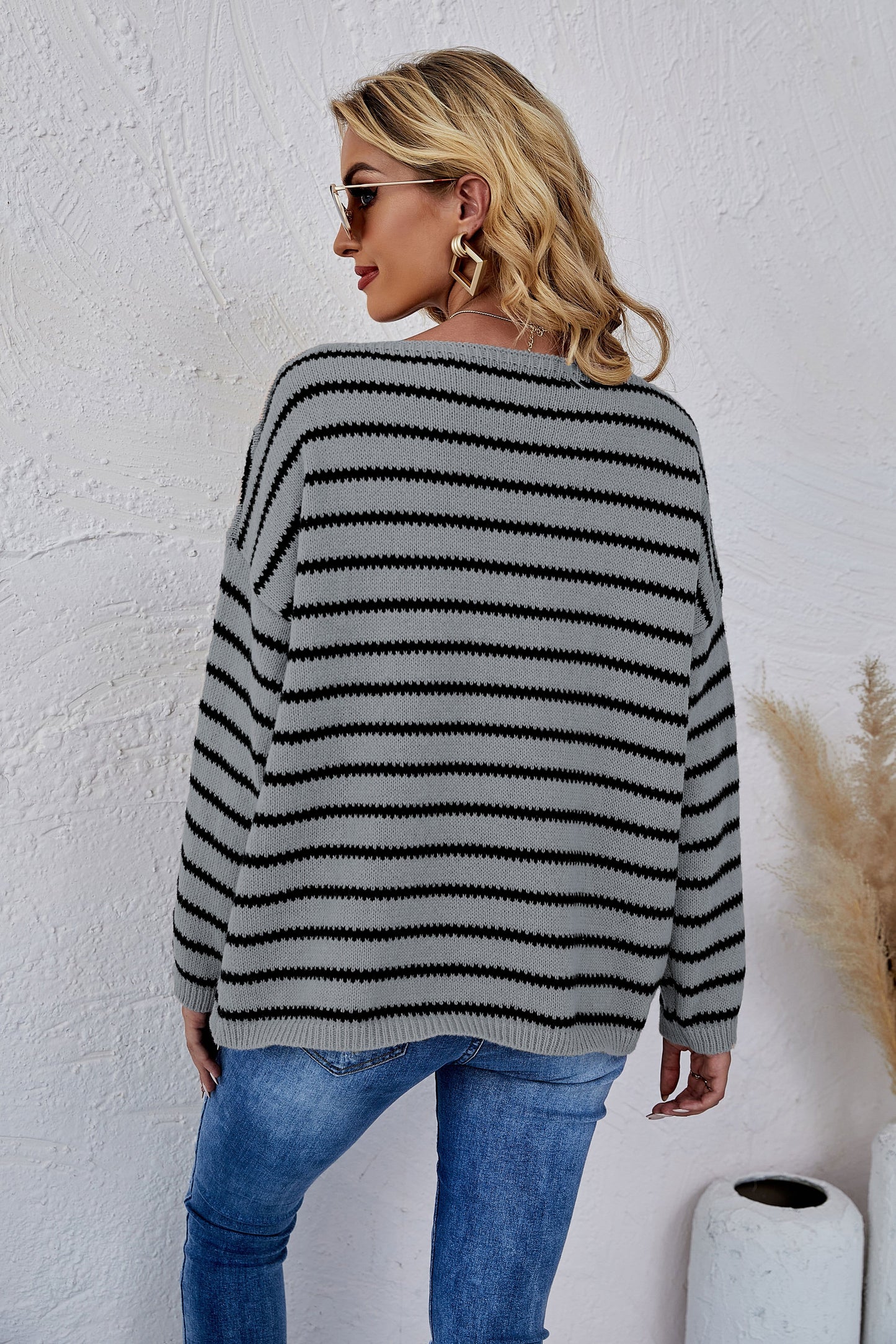 Round Neck Striped Knit Sweater