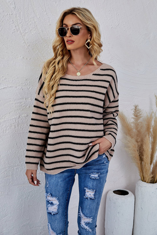 Round Neck Striped Knit Sweater