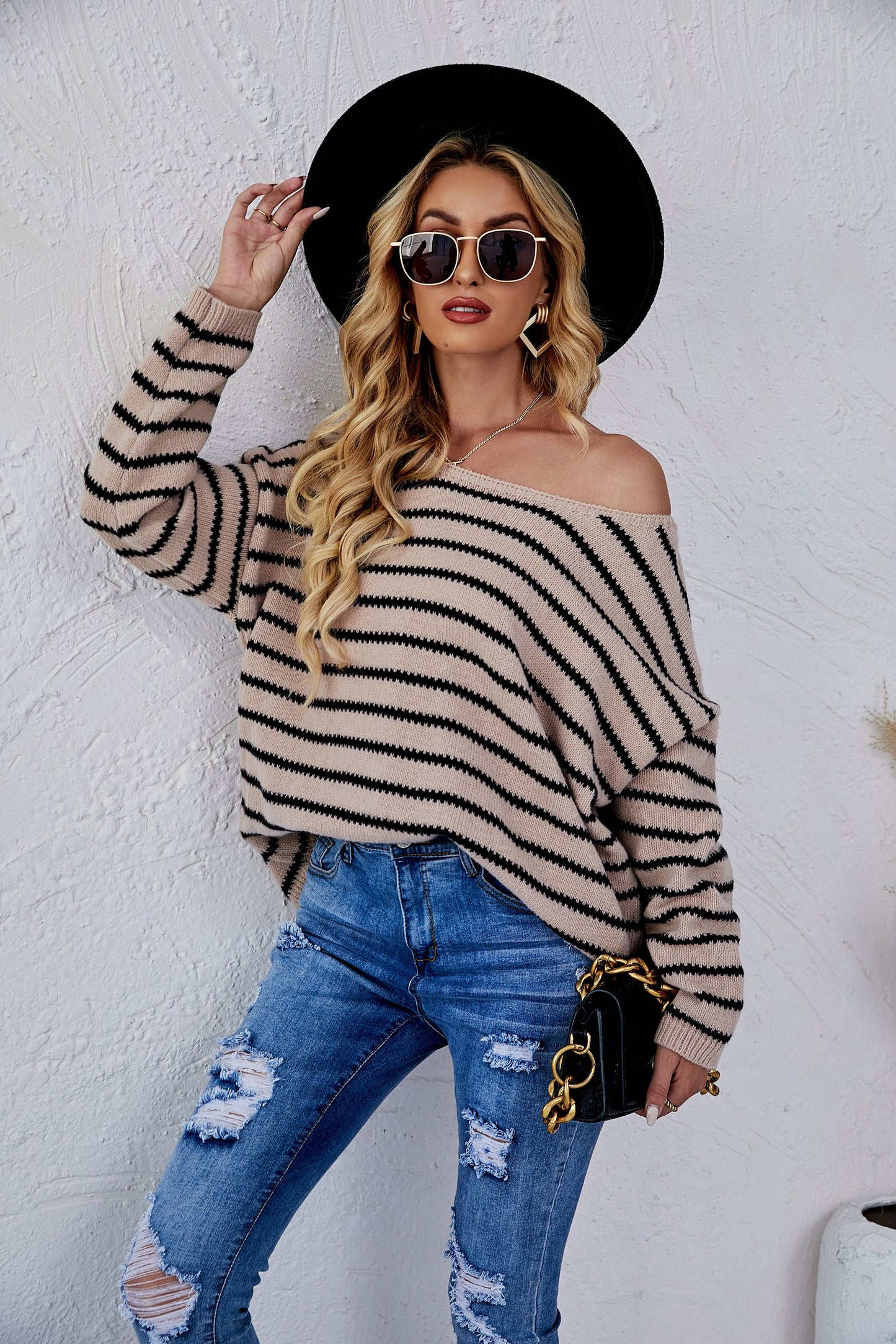 Round Neck Striped Knit Sweater