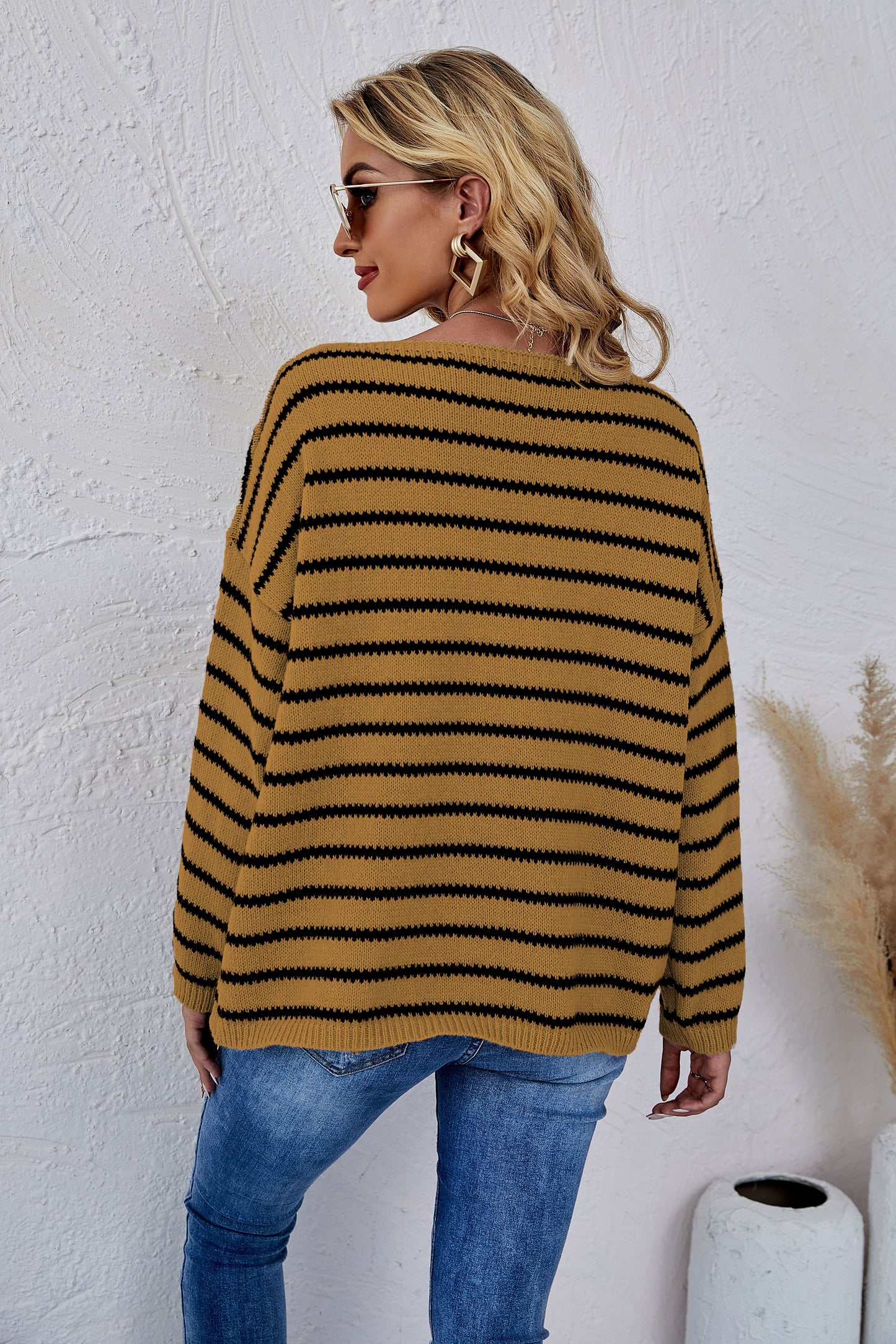 Round Neck Striped Knit Sweater