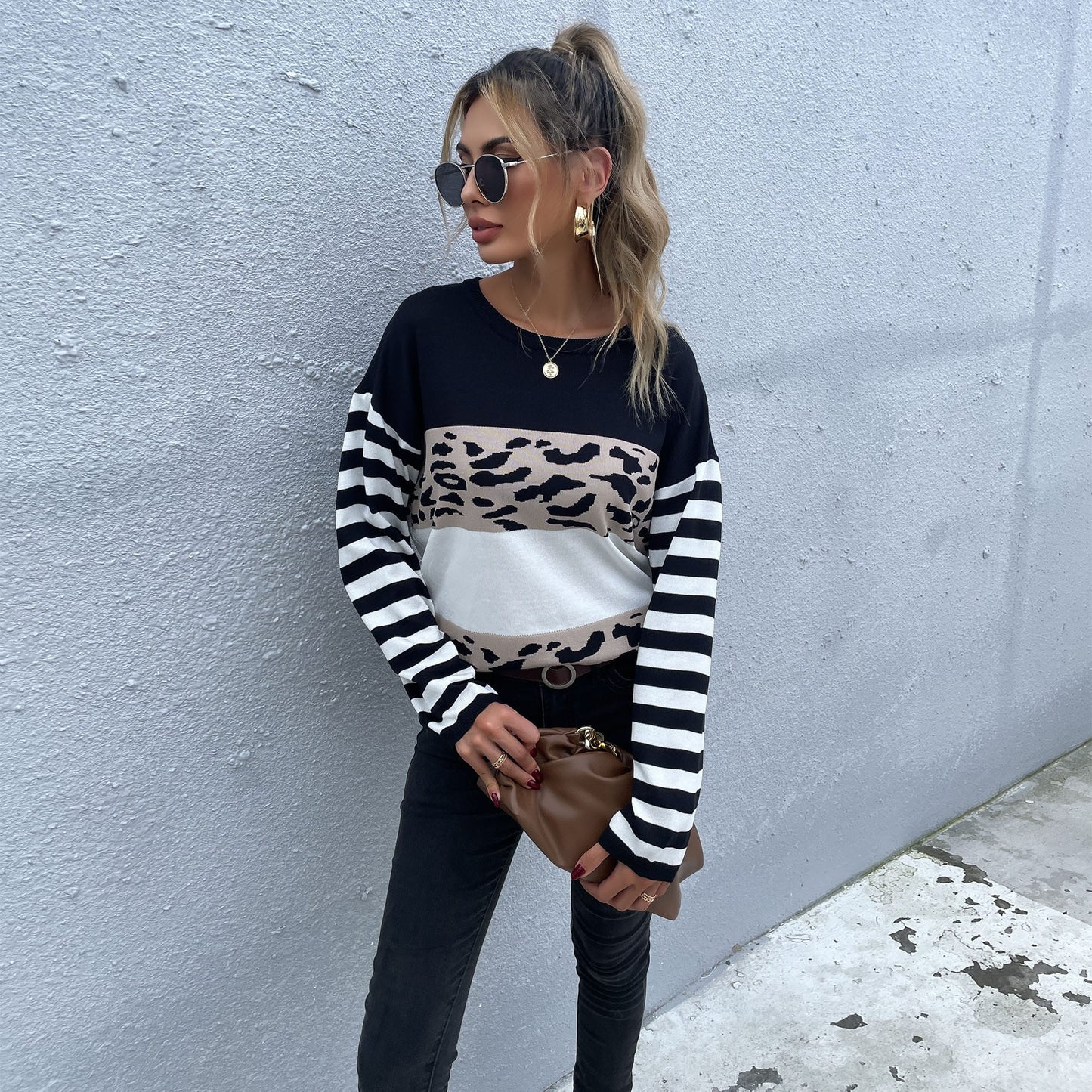 Color Block Mixed Prints Sweater