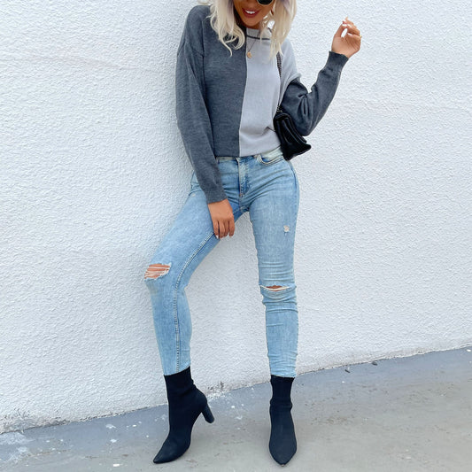 Two Tone Half Knit Sweater