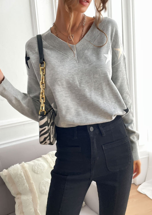 Drop Shoulder Star Print Sweater