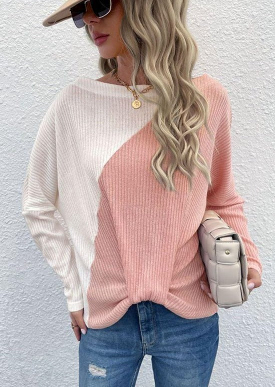 Two Tone Ribbed Knit Sweater