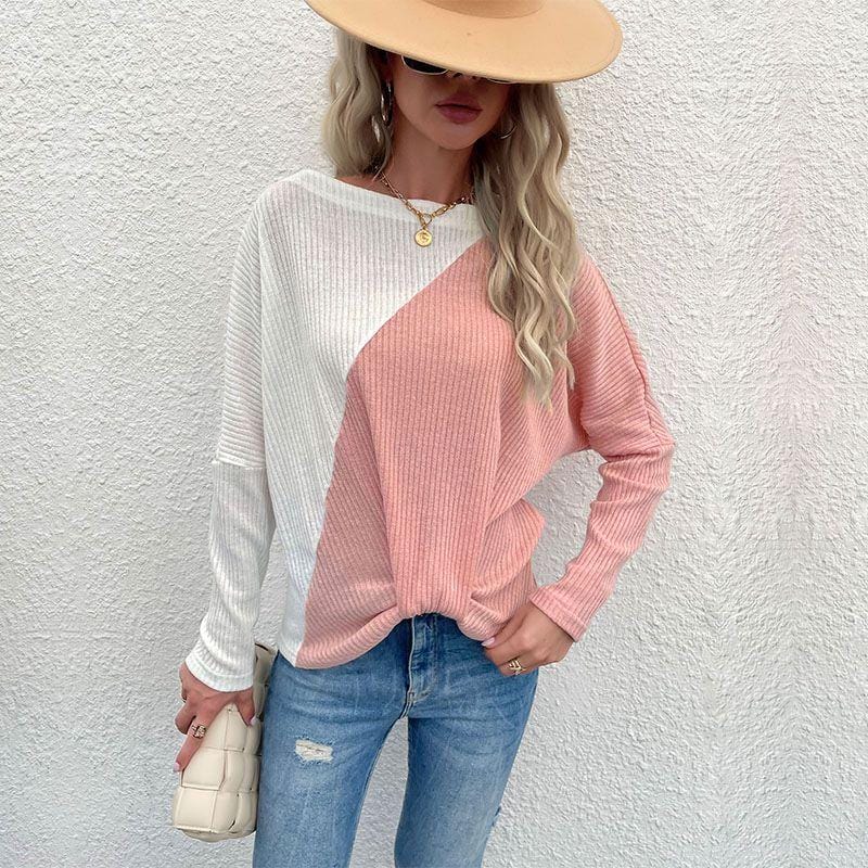 Two Tone Ribbed Knit Sweater