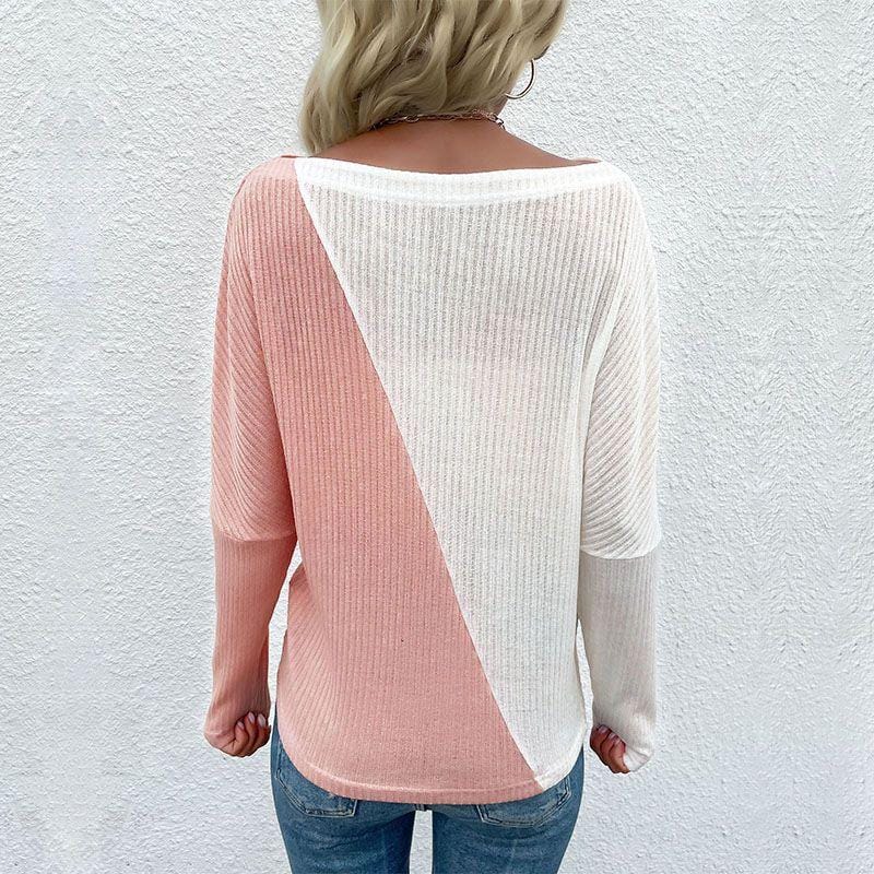 Two Tone Ribbed Knit Sweater