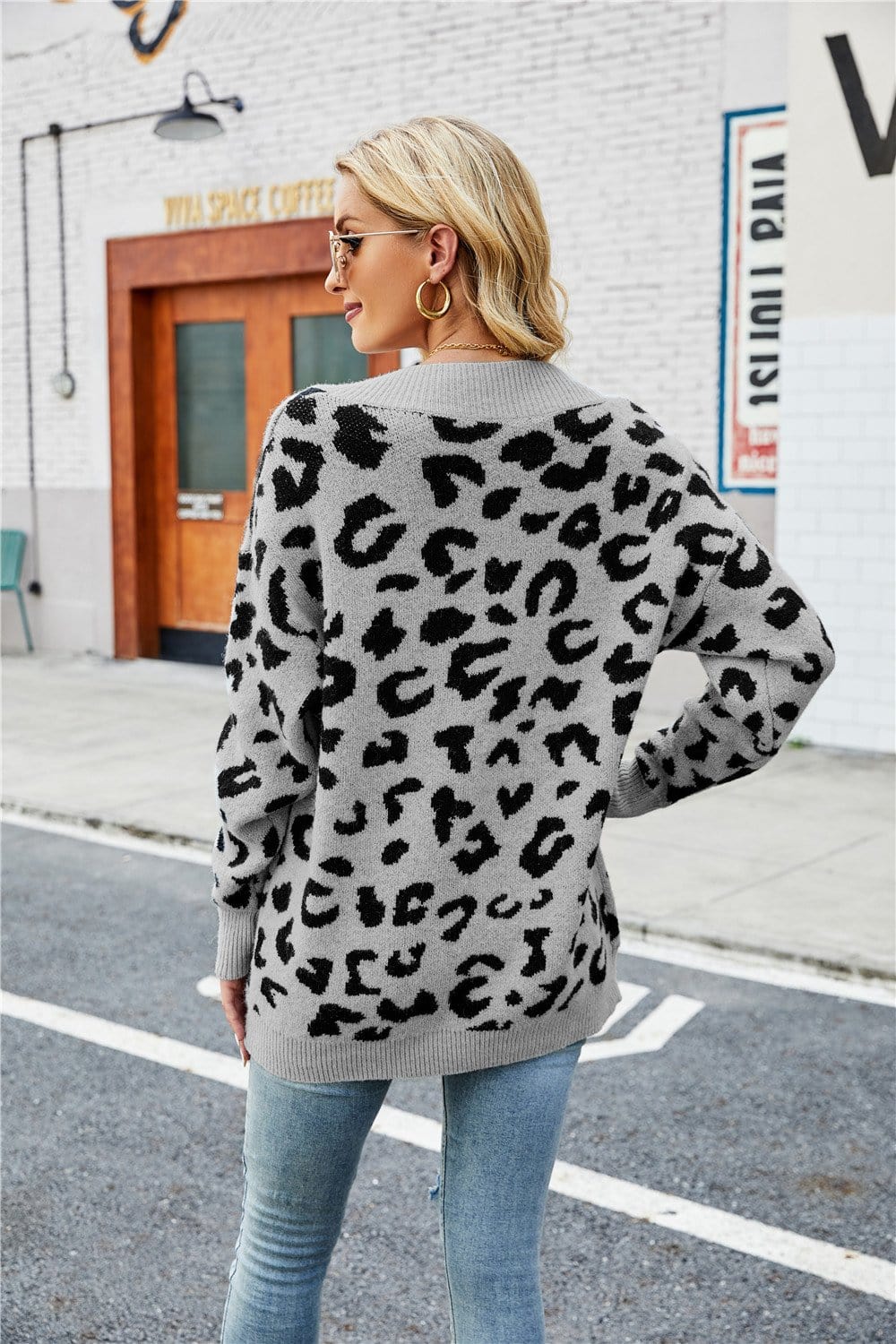 Cheetah Print Drop Shoulder Sweater