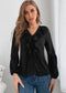 Solid V Neck Ruffle Blouse