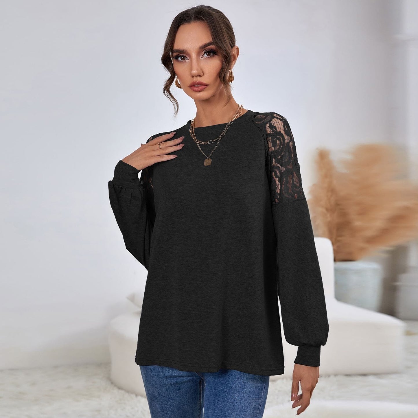 Lace Detail Raglan Sleeve Sweater