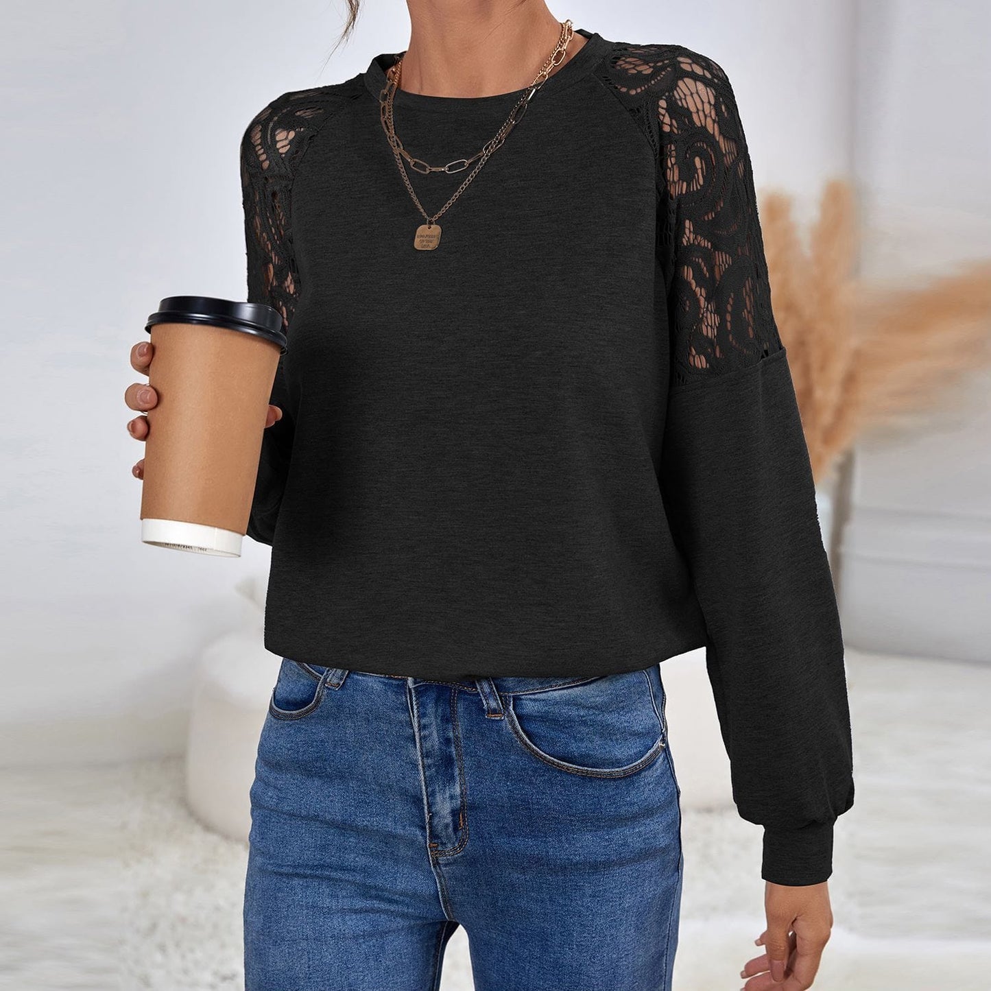 Lace Detail Raglan Sleeve Sweater