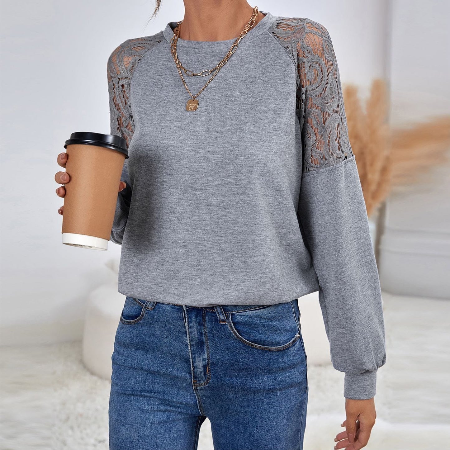 Lace Detail Raglan Sleeve Sweater