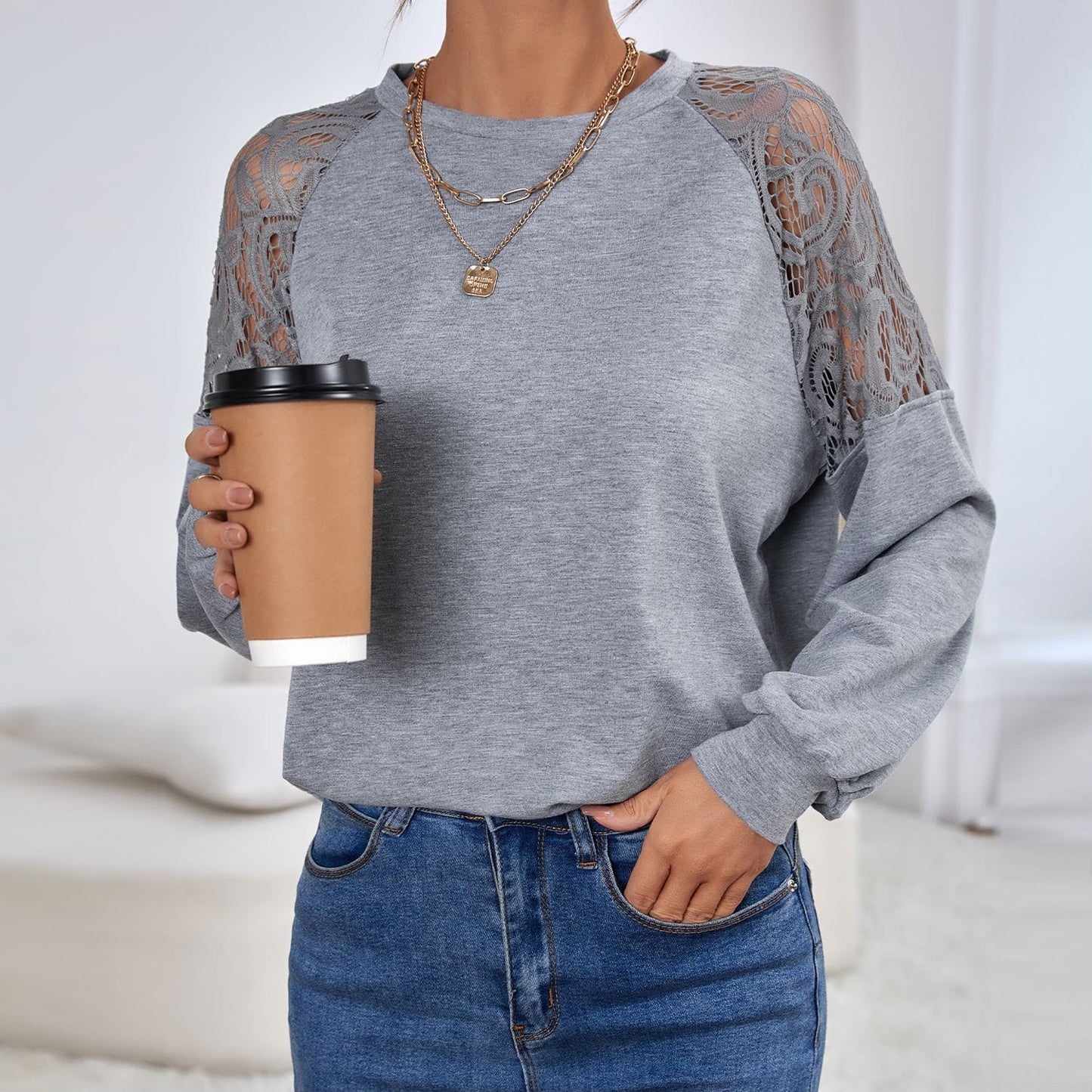 Lace Detail Raglan Sleeve Sweater