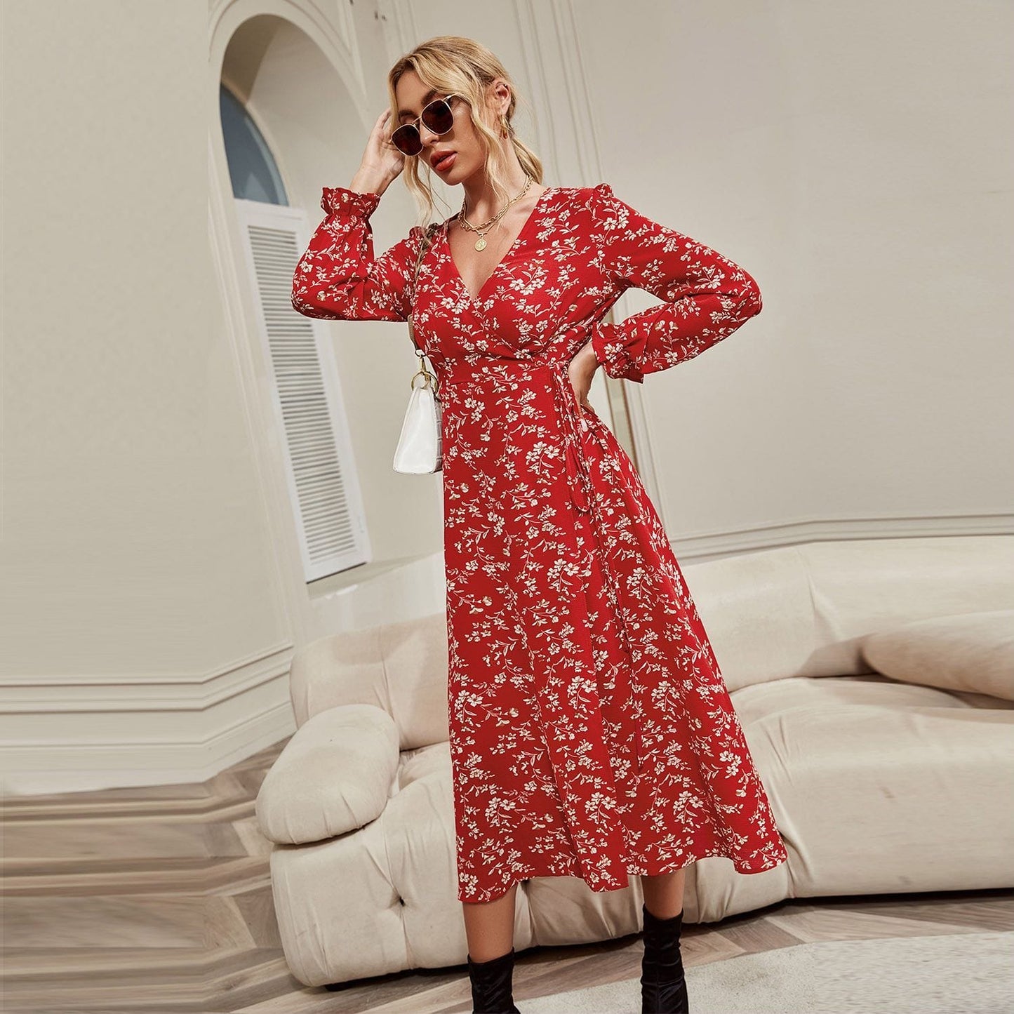 Surplice Neck Floral Dress