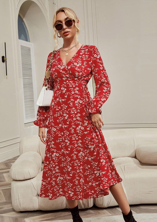 Surplice Neck Floral Dress