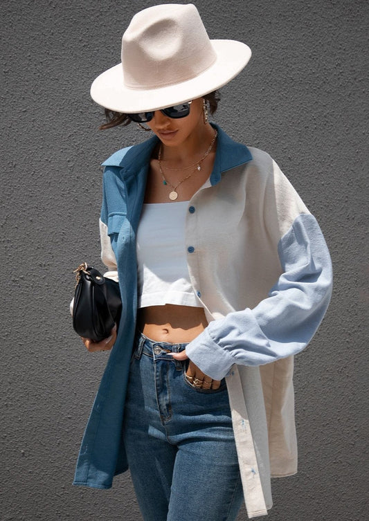 Color Block Button Down Blouse