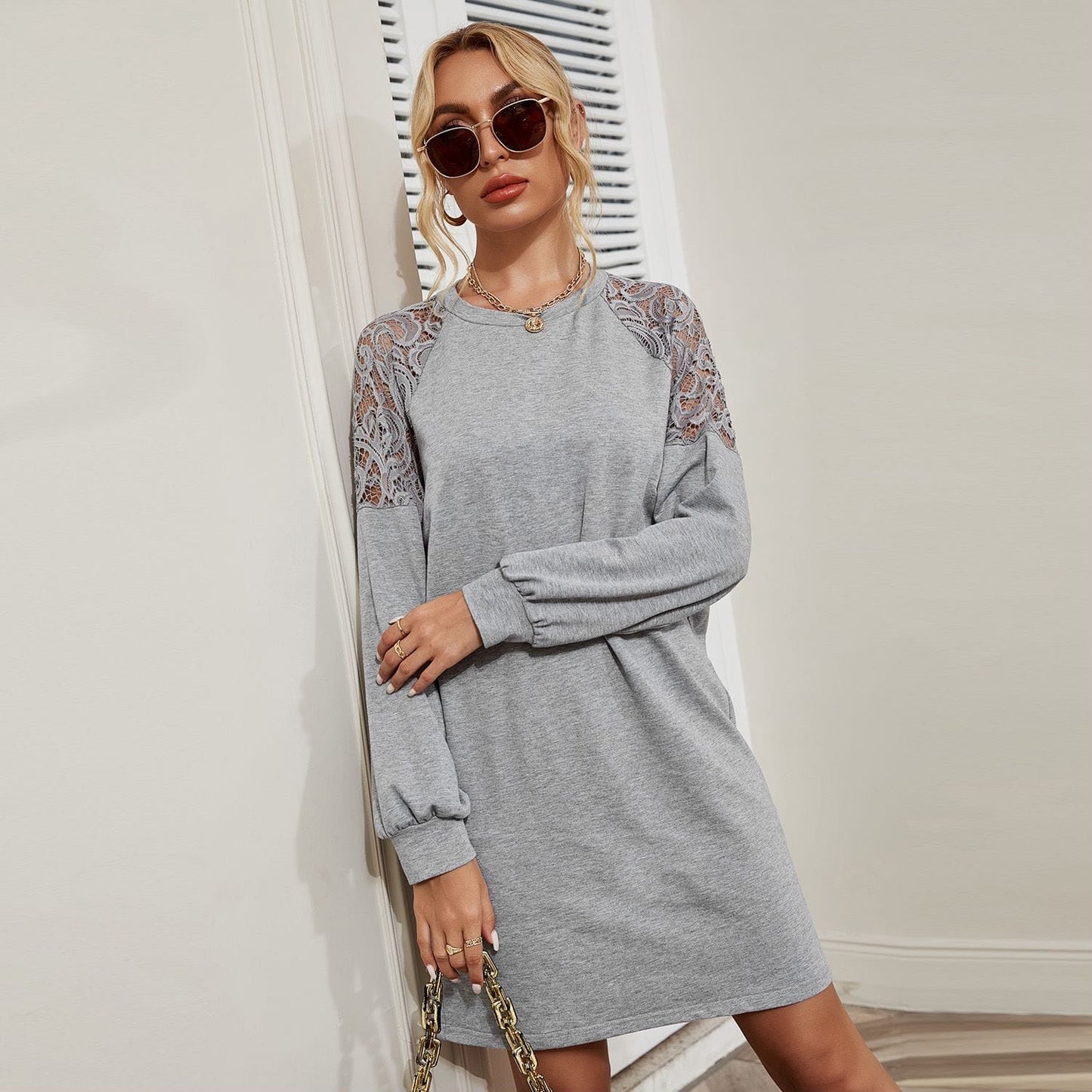 Lace Detail Raglan Sleeve Dress