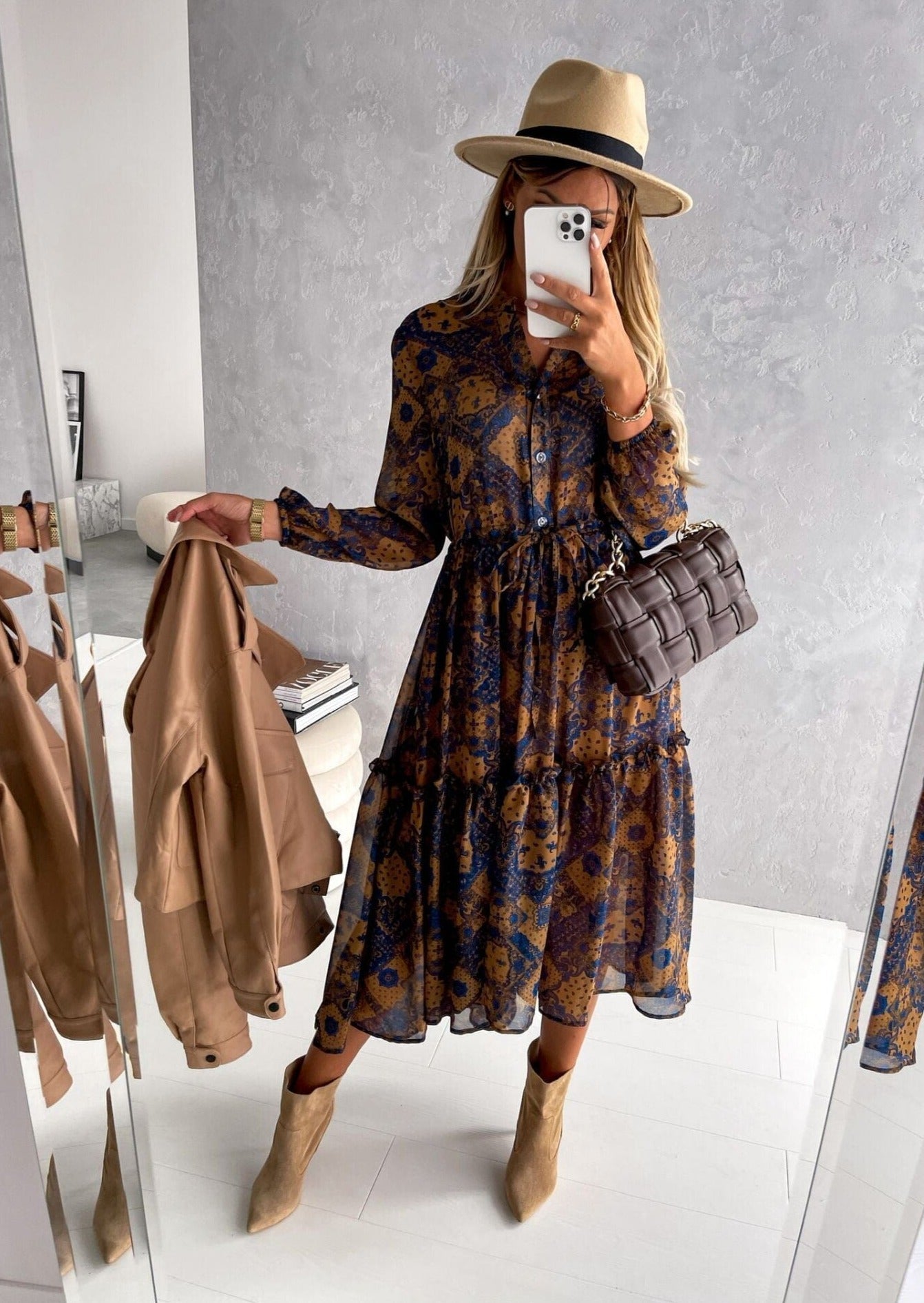 Printed Ruffle Shirt Dress