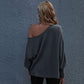 One Shoulder Waffle Knit Sweater Pullover