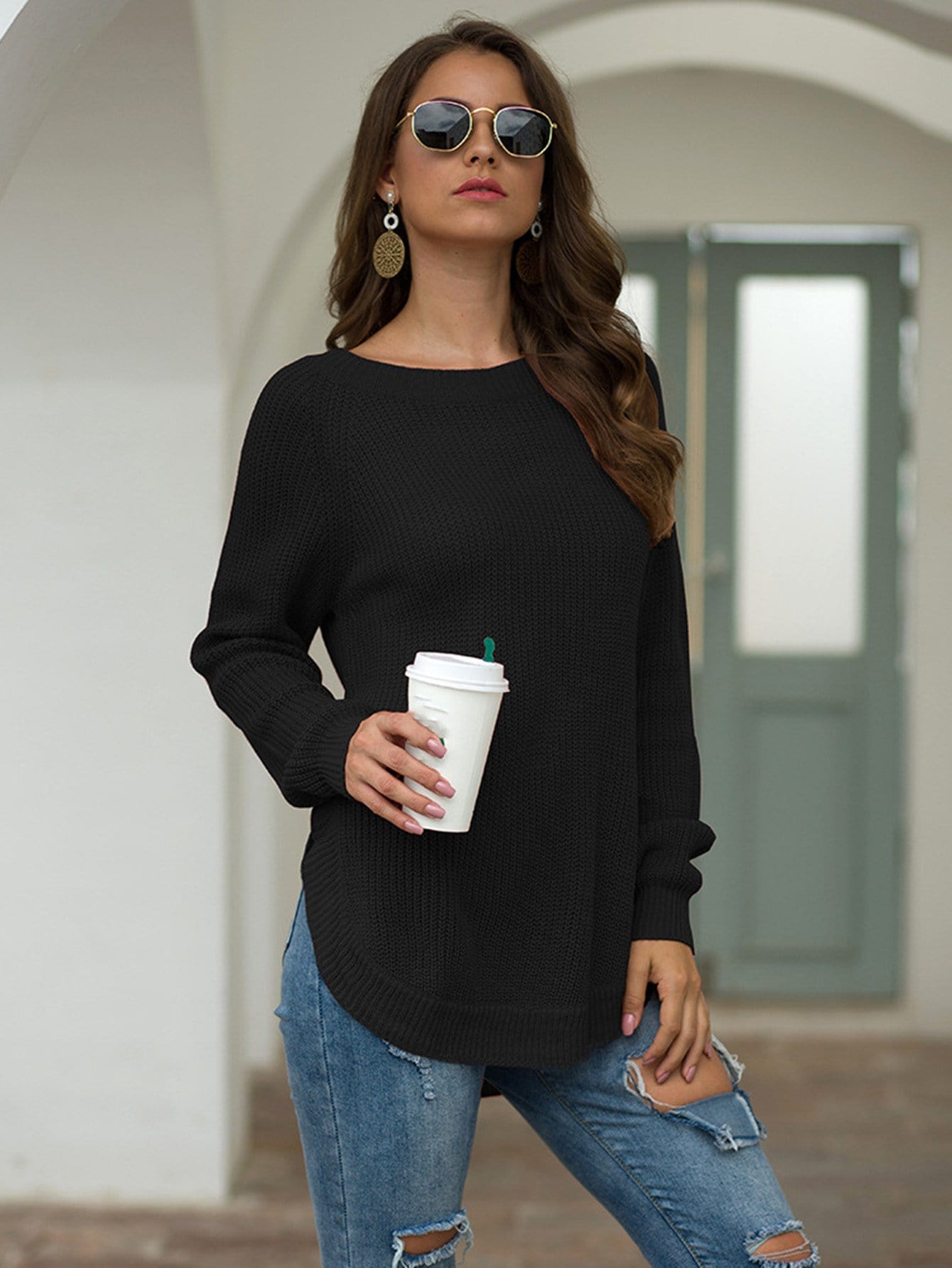 Rounded Hem Knit Sweater