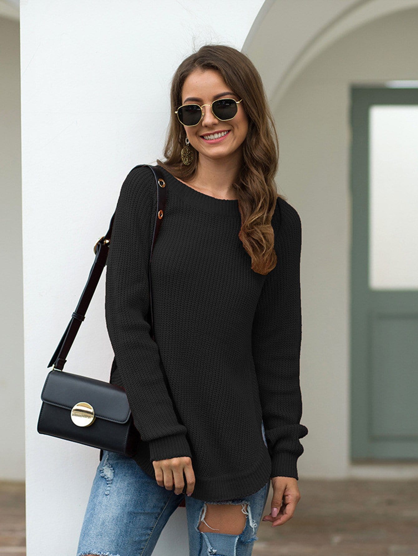 Rounded Hem Knit Sweater