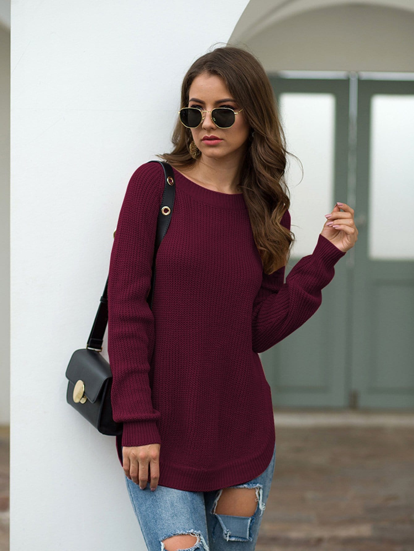 Rounded Hem Knit Sweater