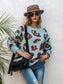 Drop Shoulder Leopard Knit Sweater