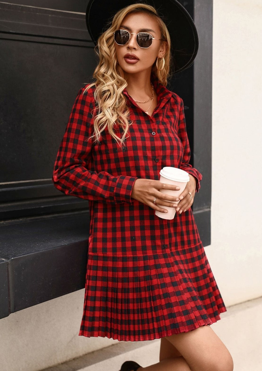 Buffalo Plaid Pleated Dress