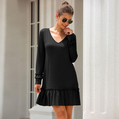 V Neck Ruffle Hem Dress